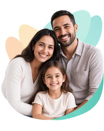A smiling family of three