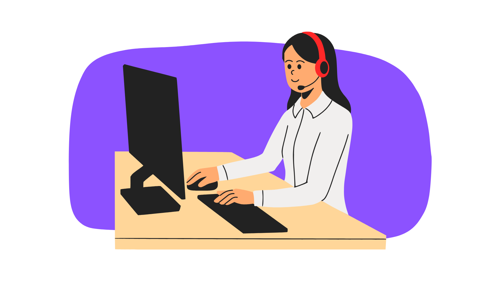 Customer support agent on the phone with multiple customers